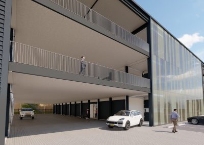 Artist impression gebouw opbergboxen units