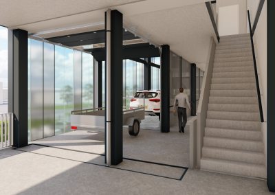 Artist impression gebouw opbergboxen units