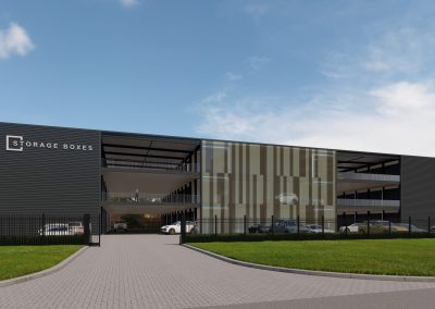 Artist impression gebouw opbergboxen units