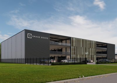 Artist impression gebouw opbergboxen units